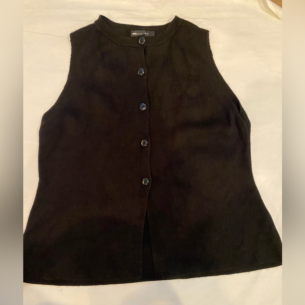 ASOS design Black sleeveless A-line 5- Button Down Cardigan MEDIUM